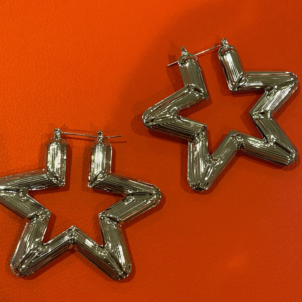 Silver Star Hoop Earrings